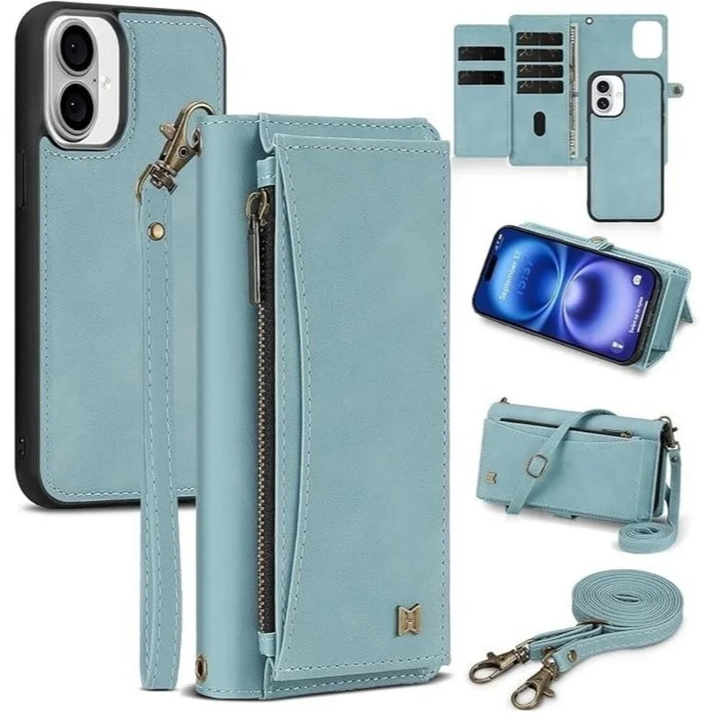 Wallet Case for iPhone 6.1'' Card Holder Crossbody Wallet Strap blue